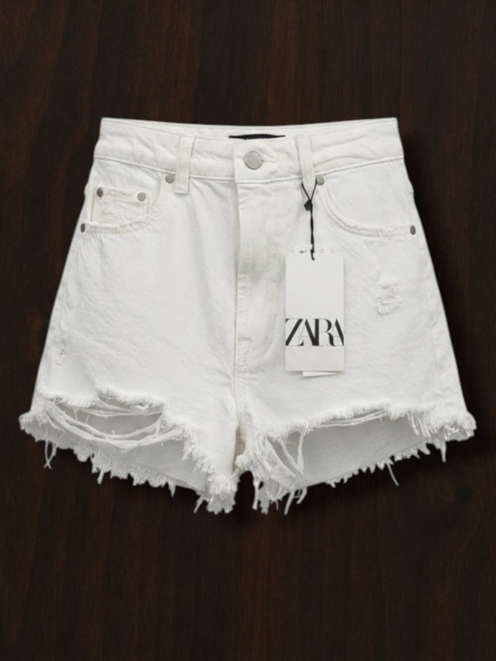 Zara Sustainable White Denim Raw Hem Shorts 2